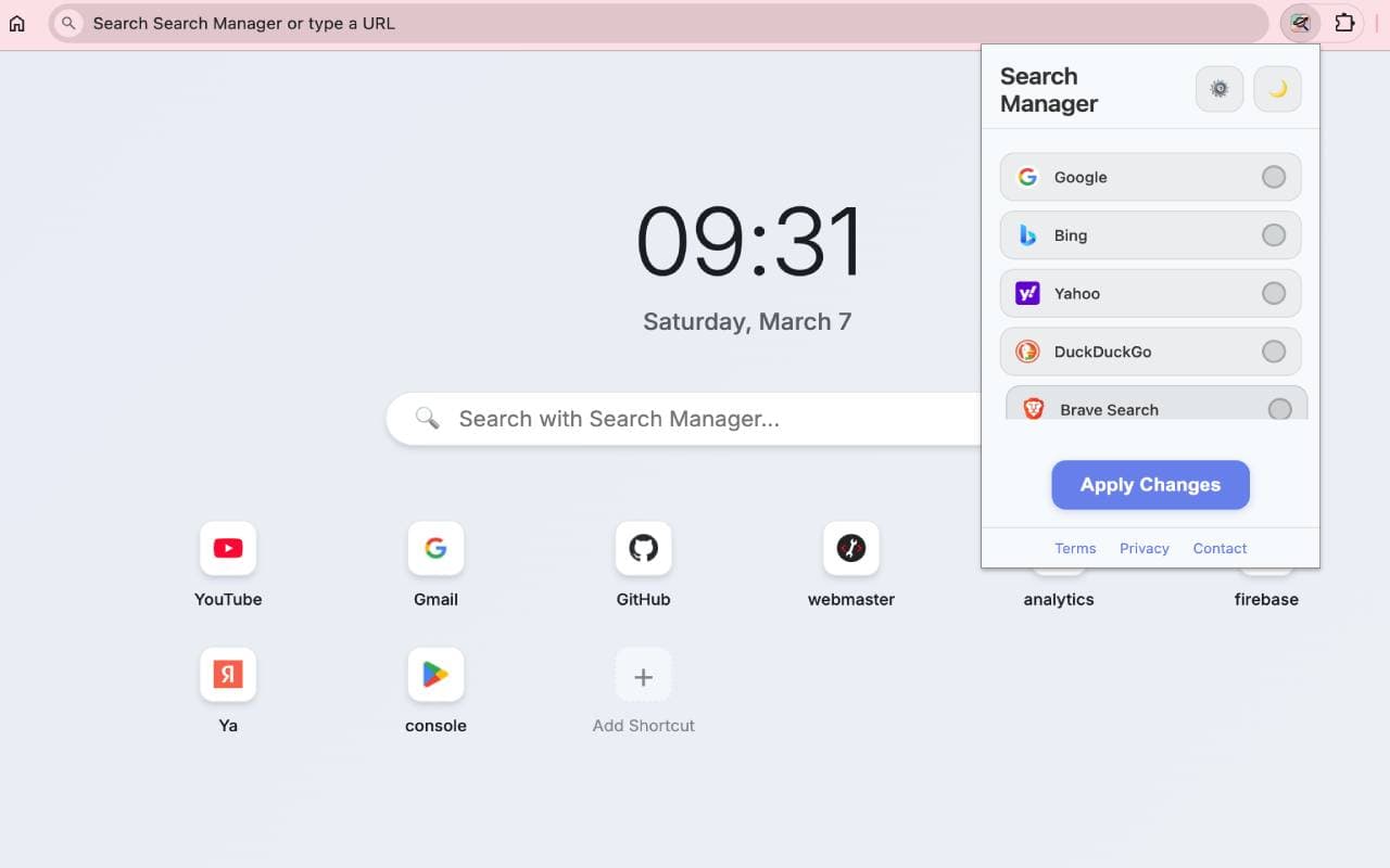 Search Manager custom start page with shortcut tiles and search input
